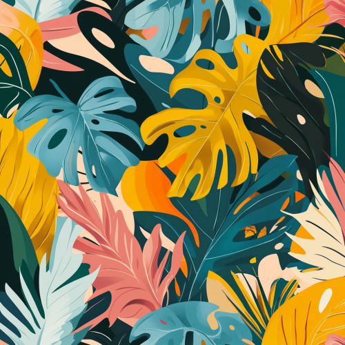 Dynamic abstract pattern with vibrant tropical leaves. Dynamic abstract pattern with vibrant tropical leaves.