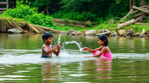 Eknath Shinde and his children boating in the river.