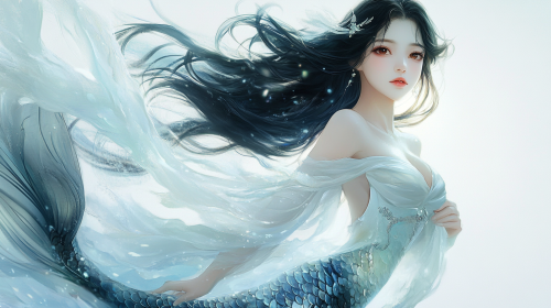 Elegant Asian Mermaid with Graceful Pose
