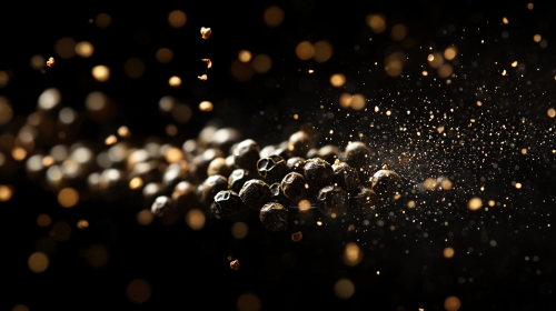 Elegant Black Kampot Peppercorns on Suspended Glass