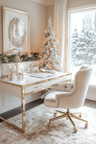 Elegant Christmas-themed home office decor