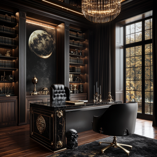 Elegant High-End Mansion Office with Subtle Halloween Theme