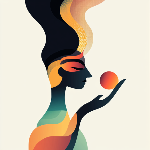 Elegant Naga Figure Holding Symbolic Orb Art