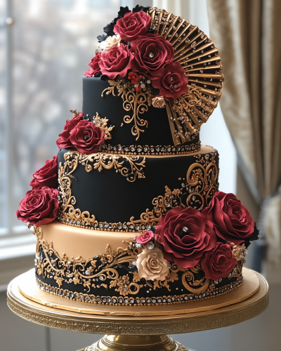 Elegant Spanish Flamenco inspired tiered cake design