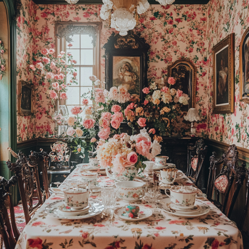 Elegant Victorian tea party in Wes Anderson style Elegant Victorian tea party in Wes Anderson style