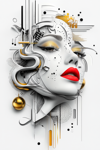 Elegant abstract woman with intricate patterns and gold accents.