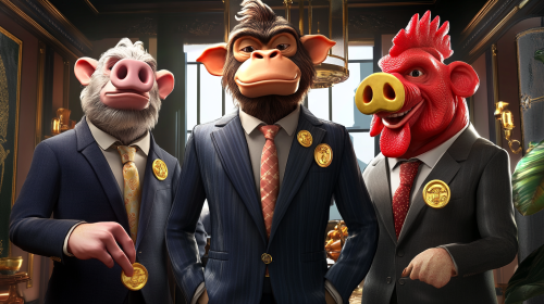 Elegant animals in fancy office showing success