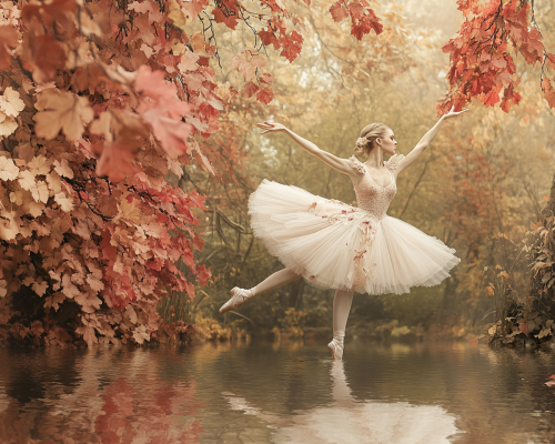 Elegant ballerina in Nordic nature with surreal touch