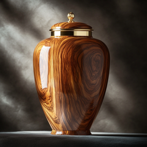 Elegant rectangular wooden urn with gold accents Elegant rectangular wooden urn with gold accents