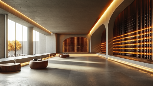 Elegant wine cellar with wooden racks and spotlighting