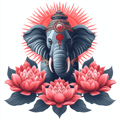Elephant Logo with Sun and Lotus: Ganesh Culture