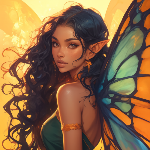 Elf woman with monarch wings in magical kingdom