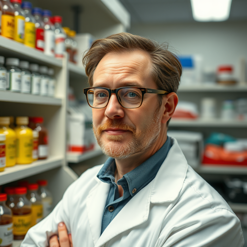 Elon Musk helping people as a pharmacist.