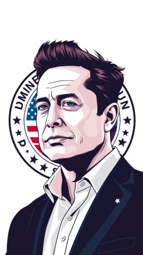 Elon Musk in American flag kitchen sink logo.