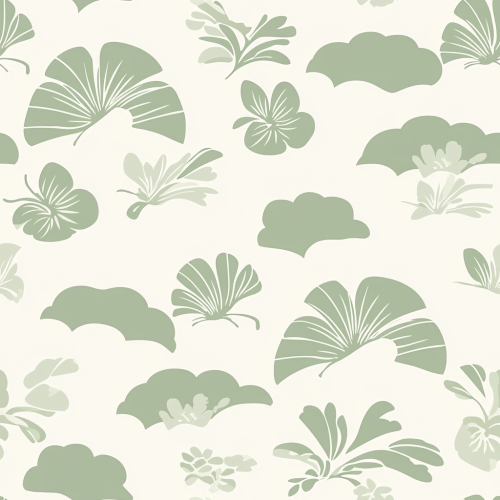 Emerald green butterflies in serene Japandi scene