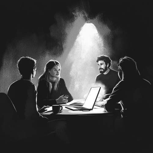 Empathetic Conversation: Modern Workplace Artwork in Grayscale