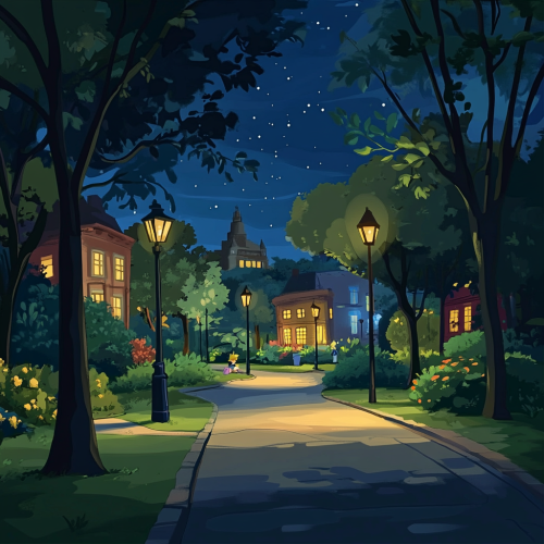 Enchanting night stroll with friendly character and animals