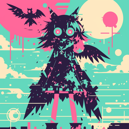 Enchanting owl girl in spooky costume with colorful background