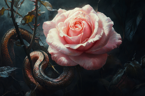 Enchanting rose with hidden snake - A harmony of contrast