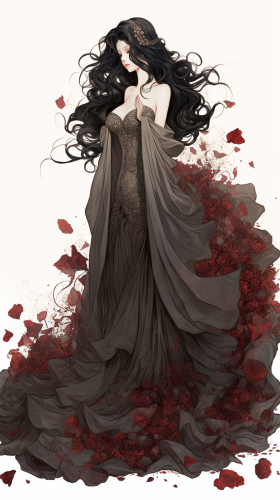 Enchanting sorceress in black rose gown on Halloween night Enchanting sorceress in black rose gown on Halloween night