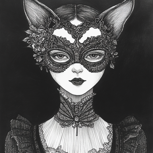 Enigmatic woman in intricate mask and shimmering outfit Enigmatic woman in intricate mask and shimmering outfit