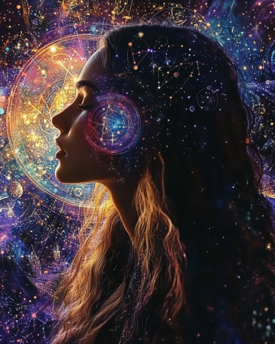 Ethereal Woman in Cosmic Universe: An Astrological Journey
