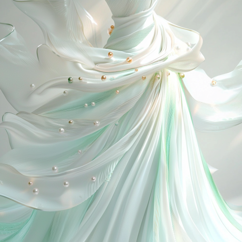 Ethereal gown inspired by porcelain with pearls and glow