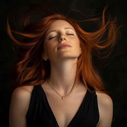 Ethereal woman with red hair, strong jawline portrait