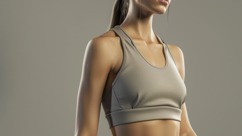 European model in modern activewear at Bali beach