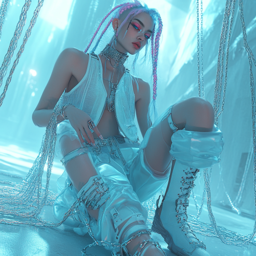 Expressive Cybercore Style: Bold Outfit with Silver Accents