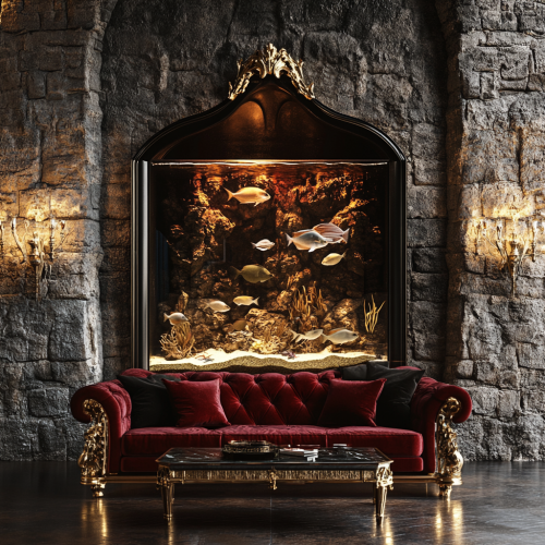 Exquisite Castle-style Lounge with Aquarium and Elegant Decor