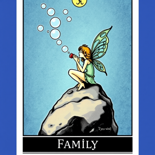 Fairy Blowing Bubbles on a Family Tarot Card