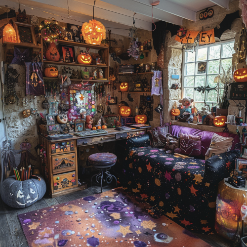 Fairy Core Halloween Gothic Living Room With Crafting Supplies