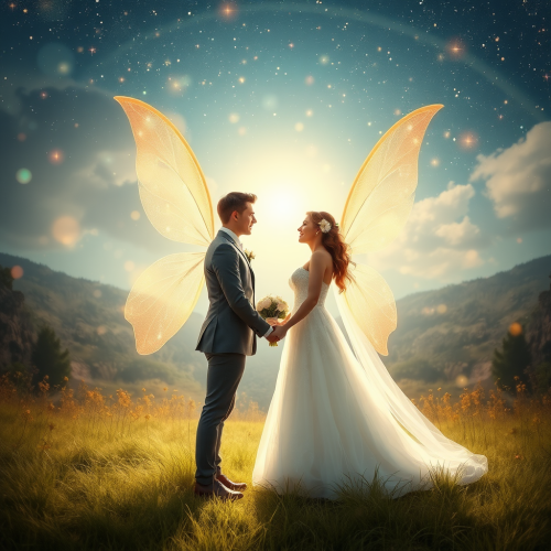 Fairy Couple Holding Hands on their Wedding Day