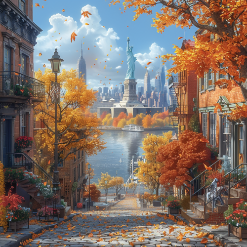 Fall in New York with Statue of Liberty