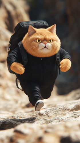 Falling fat cat in mountain, scared, Pixar style