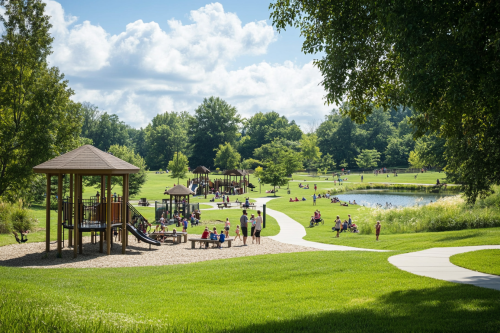 Families enjoy sunny day in community park