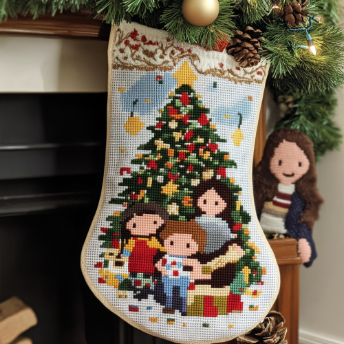 Family's Christmas Stocking under the Tree with Parents