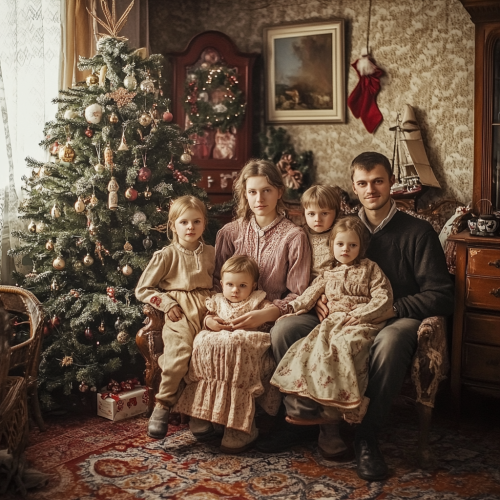 Family Christmas photo session in old mansion