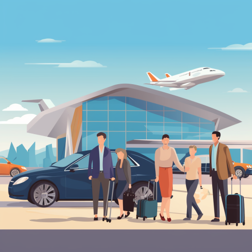 Illustration of Family arriving at airport in comfortable sedan