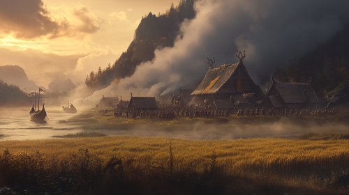 Fantasy D&D movie scene, viking warriors defend village. Fantasy D&D movie scene, viking warriors defend village.