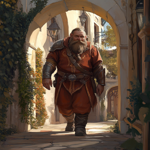 Fantasy art featuring refined dwarf in upscale clothing.