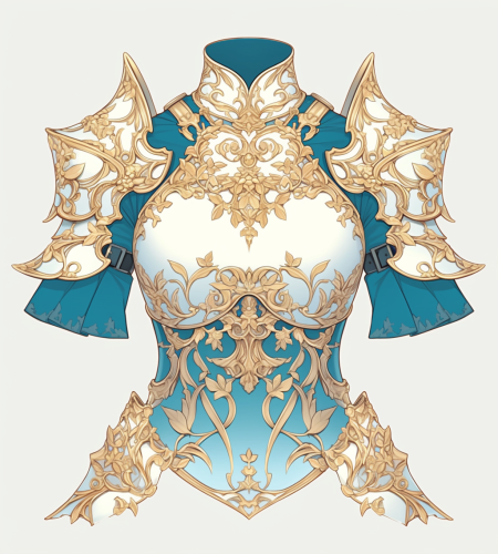 Fantasy character's light blue and gold chestplate