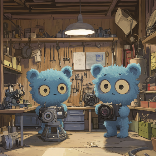 Fantasy gremlin mechanics fix cinema cameras in quirky shop