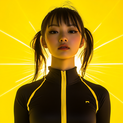 Fashionable Asian Girl in sports wear on yellow background
