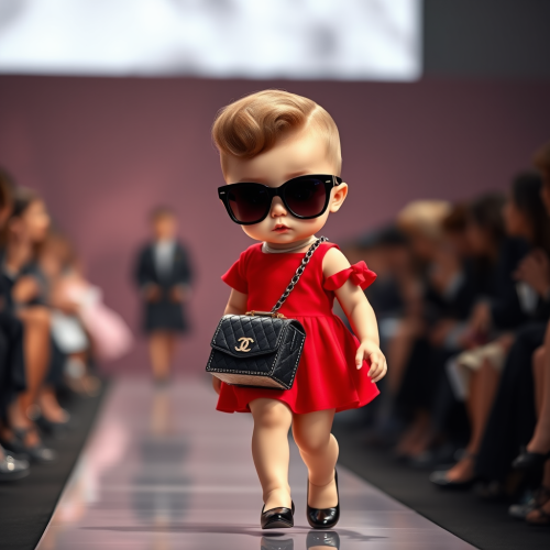 Fashionable Baby Struts in Chanel at Runway Show