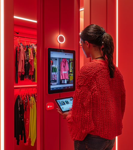 Woman in Red Retail Fitting Room