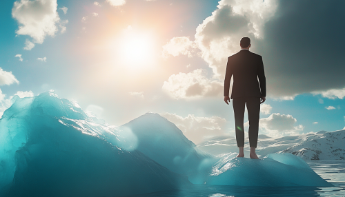 Fashionable lawyer posing on icy Alaskan iceberg for Vogue