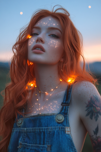 Female half elf druid with glowing constellation tattoos.