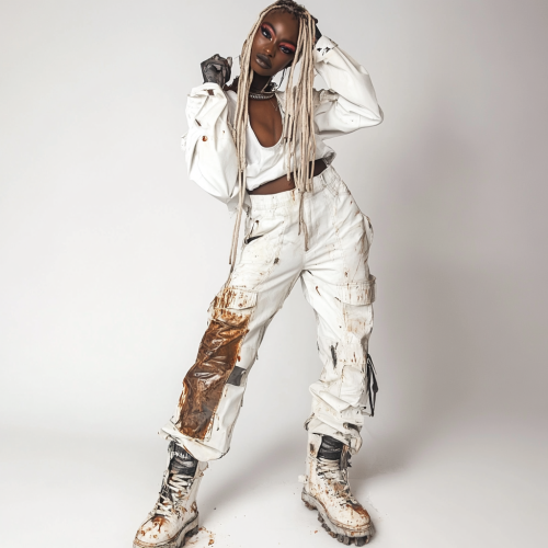 Female roughneck modeling streetwear in Aime Leon Dore